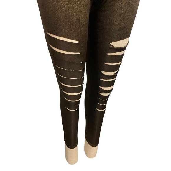 Black & Brown Sleeveless Leotard Jumpsuit With Distressed Leggings - Picture 3 of 6